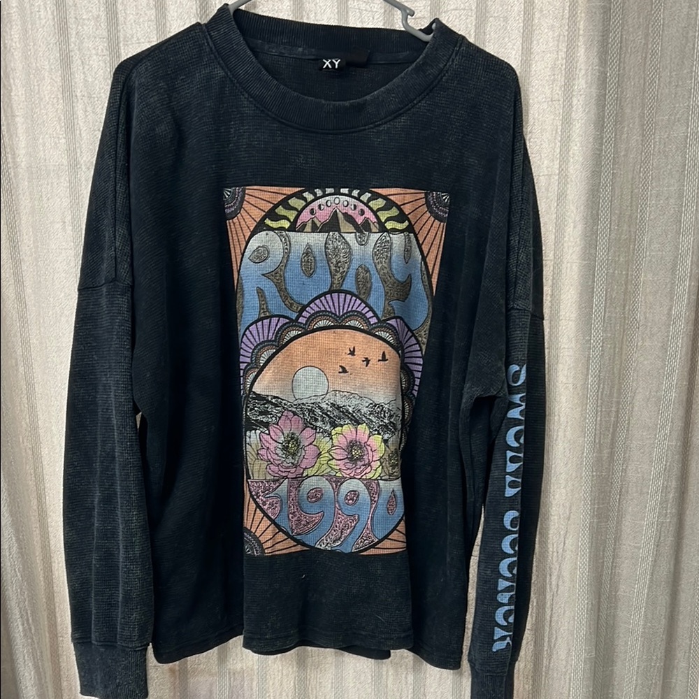 Roxy Black Graphic Crew Neck Sweater
